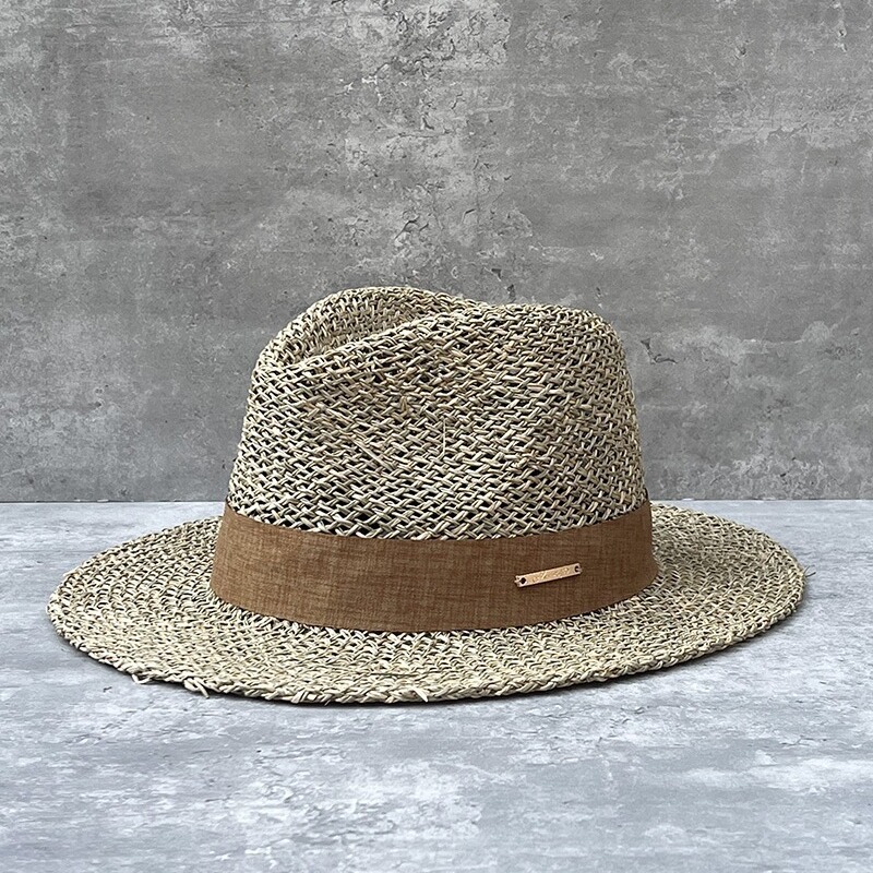 French retro sunshade salty grass hollow flat brim Panama hat