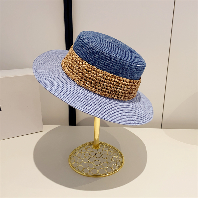 Color block large brim straw panama hat