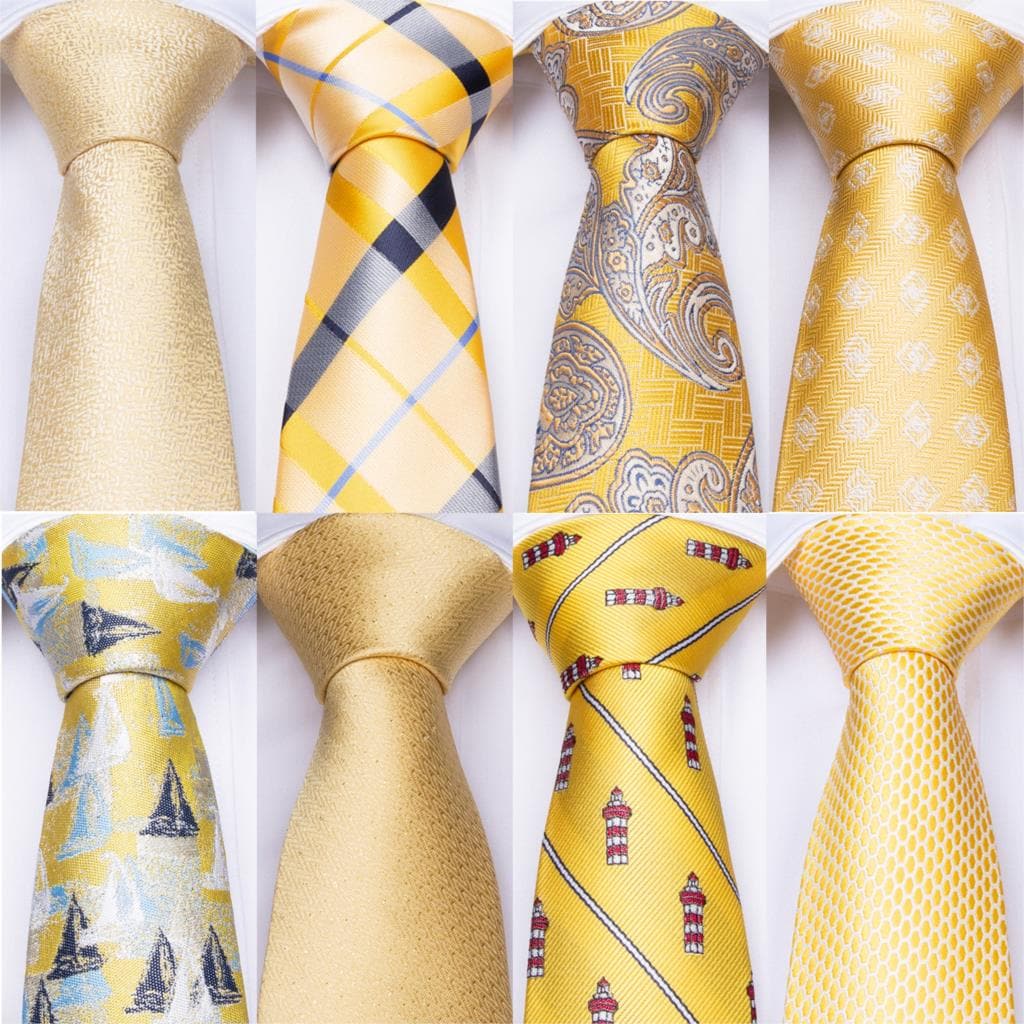 DBG VIP Design Collection Men's Fashion Golden Yellow 100% Premium Quality Silk Ties