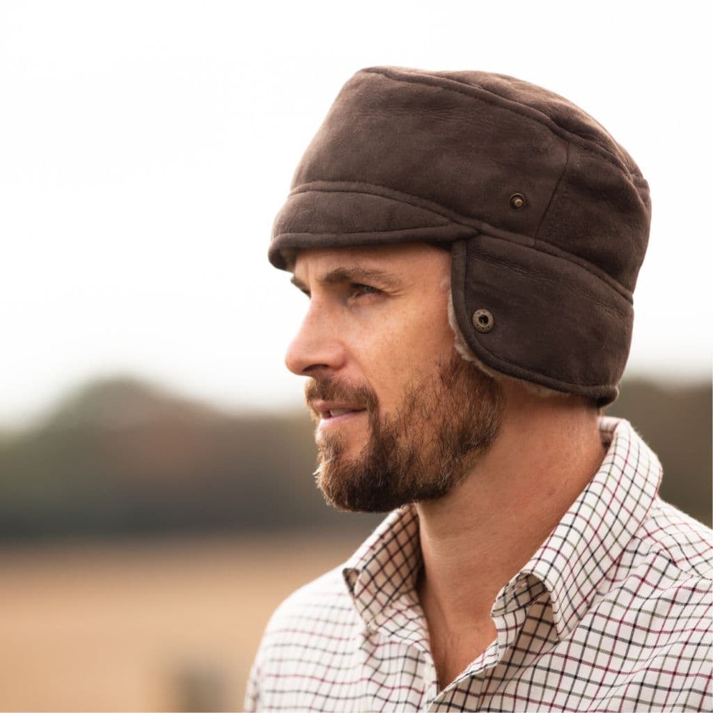 Sheepskin Suede Genuine Leather Trapper Hat
