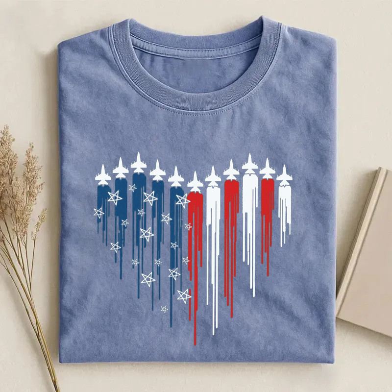 Patriotic Jet Heart 4th Of July Graphic T-Shirt