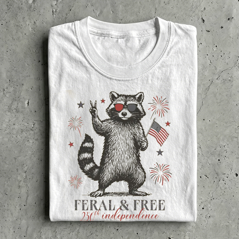 4th of July Feral but Free Patriotic Raccoon T-Shirt