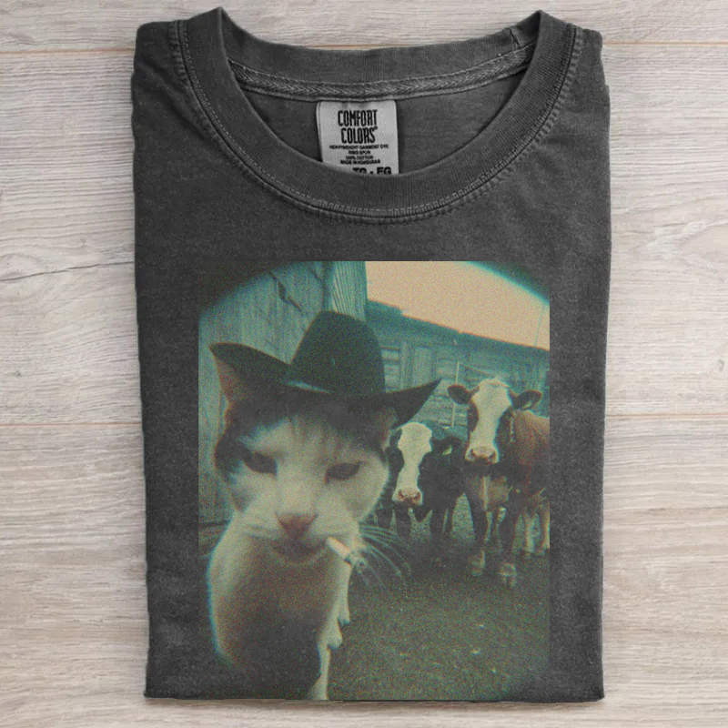 Retro Style Funny Cat T-shirt