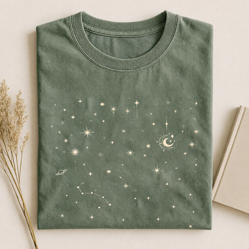  Celestial Stars Minimal Moon Constellation T-Shirt