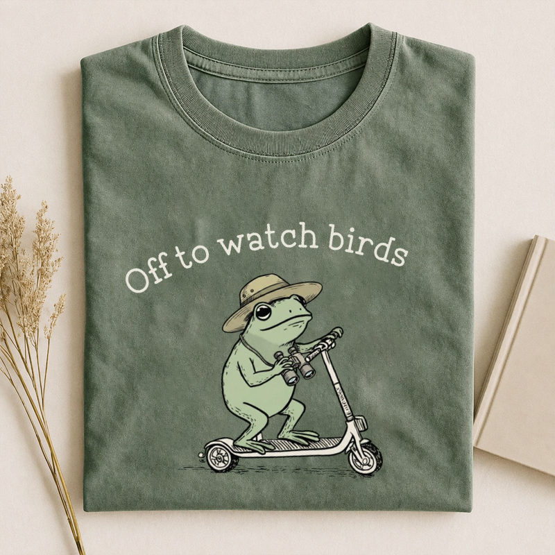 Birdwatching Funny Frog Off to Watch Birds T-Shirt