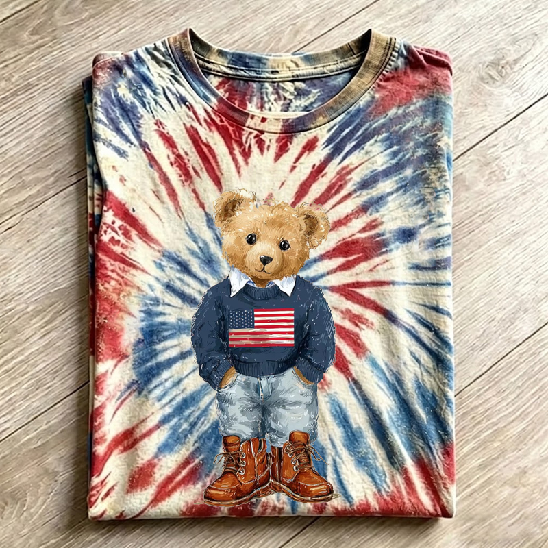 Patriotic Bear 4th of July Tie Dye T-Shirt