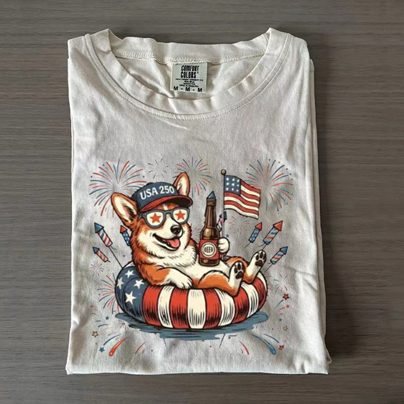 Custom Patriotic Dogs 4th of July America 250 T-Shirt