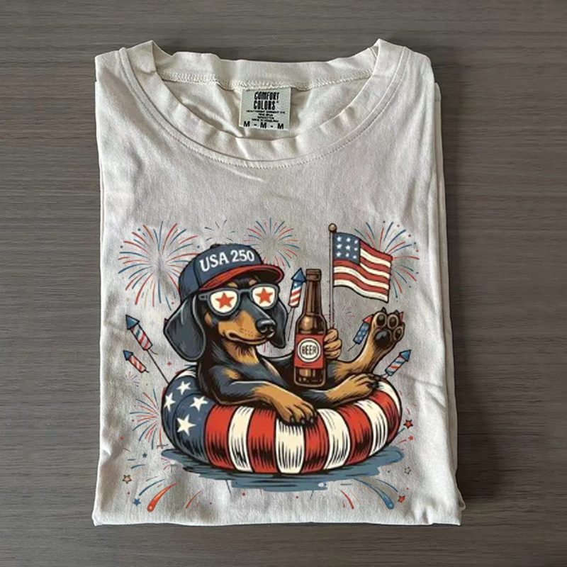 Custom Patriotic Dogs 4th of July America 250 T-Shirt