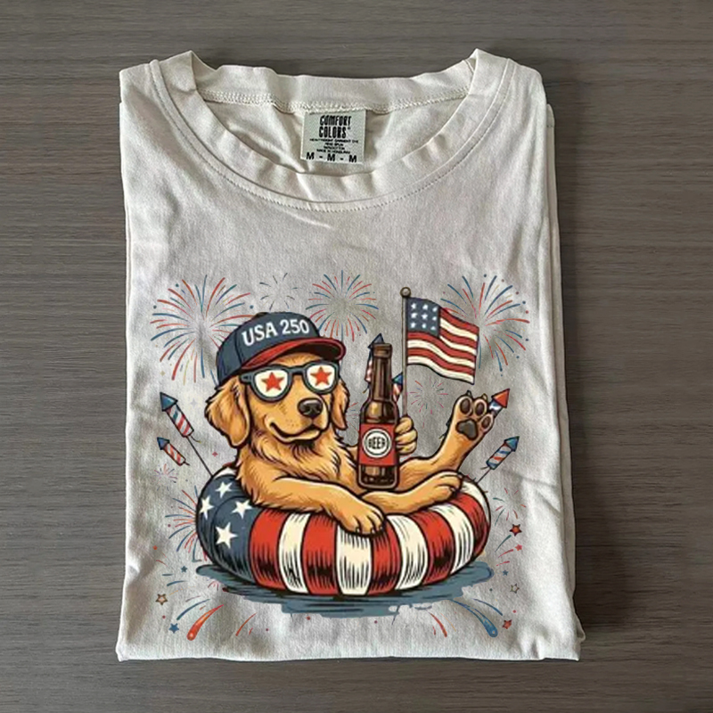 Custom Patriotic Dogs 4th of July America 250 T-Shirt