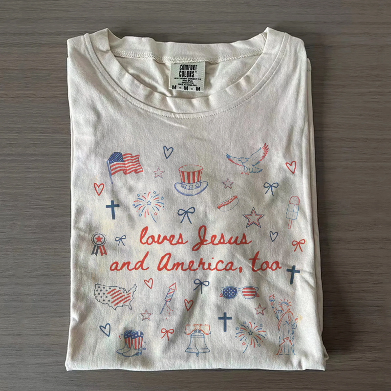 4th of July Loves Jesus and America Too Christian T-Shirt