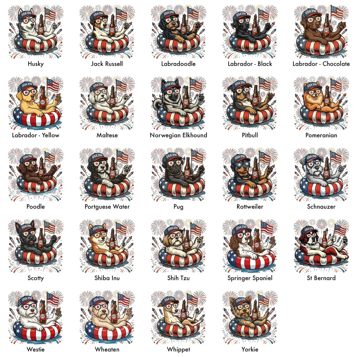 Custom Patriotic Dogs 4th of July America 250 T-Shirt