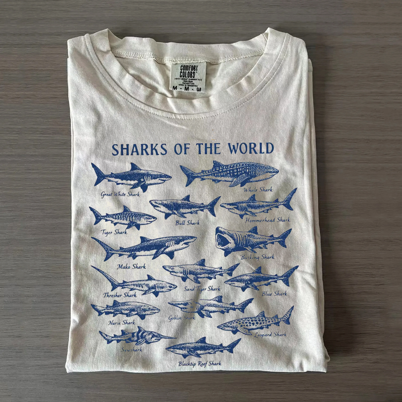 Vintage Sharks Of The World Ocean Nature T-Shirt