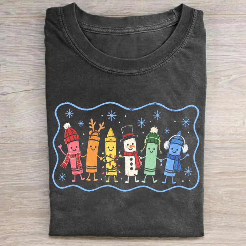 Crayon Teacher Christmas T-Shirt