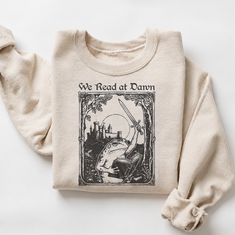 We read at dawn Bookish Funny Frog Reading Sweatshirt