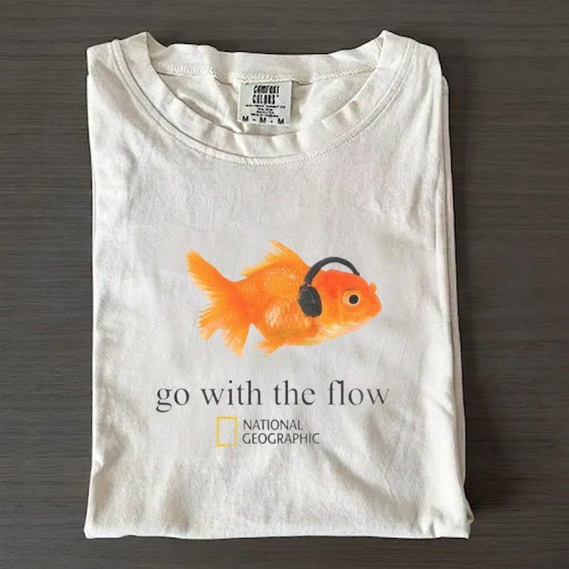 Go With The Flow Goldfish Nature Magazine Aesthetic T-Shirt