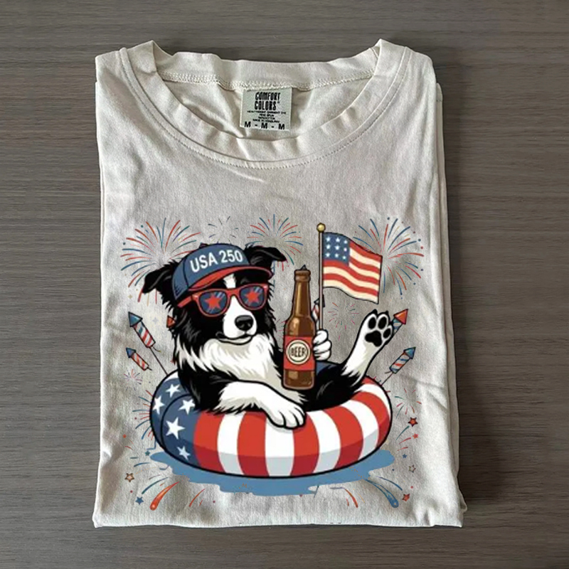 Custom Patriotic Dogs 4th of July America 250 T-Shirt