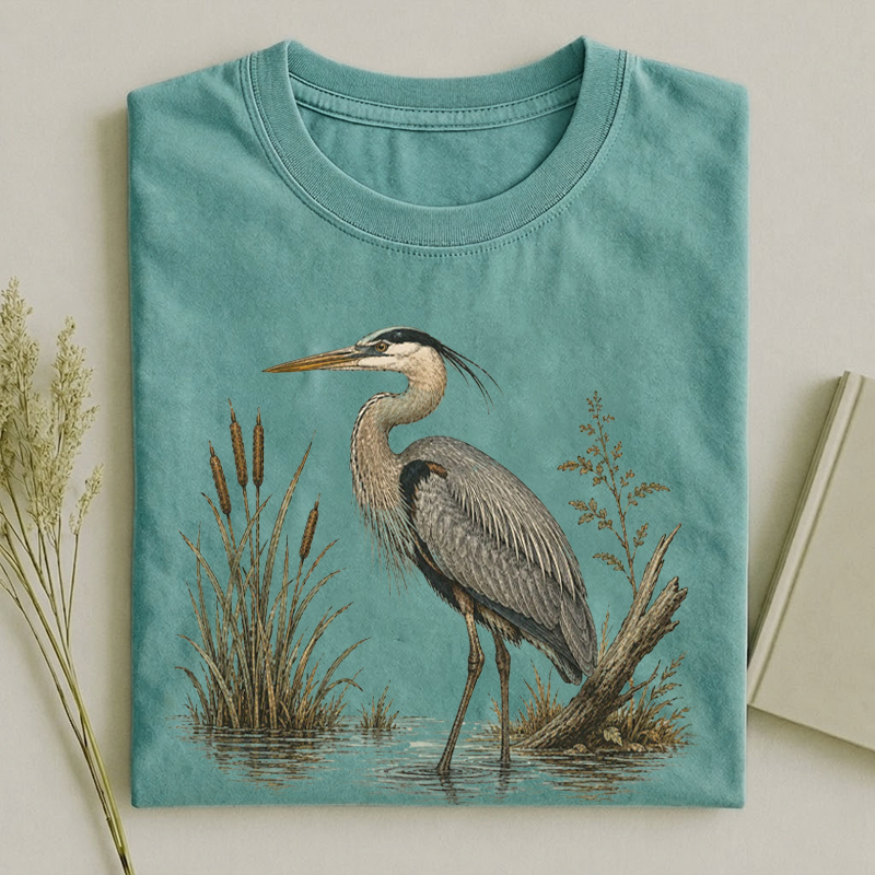  Vintage Great Blue Heron Naturalist Bird Illustration T-Shirt