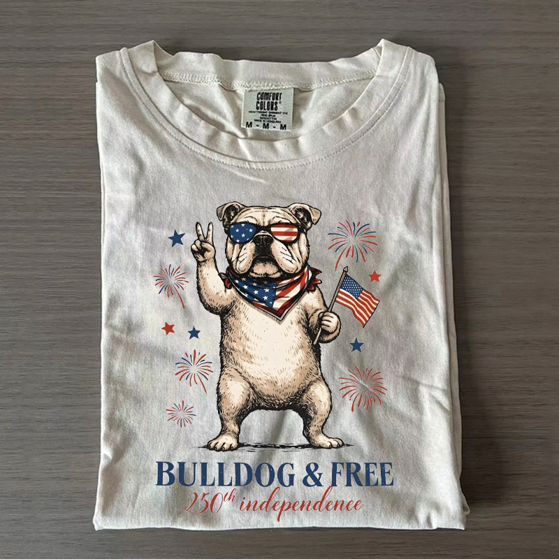 Bulldog & Free 4th of July Patriotic Bulldog T-Shirt