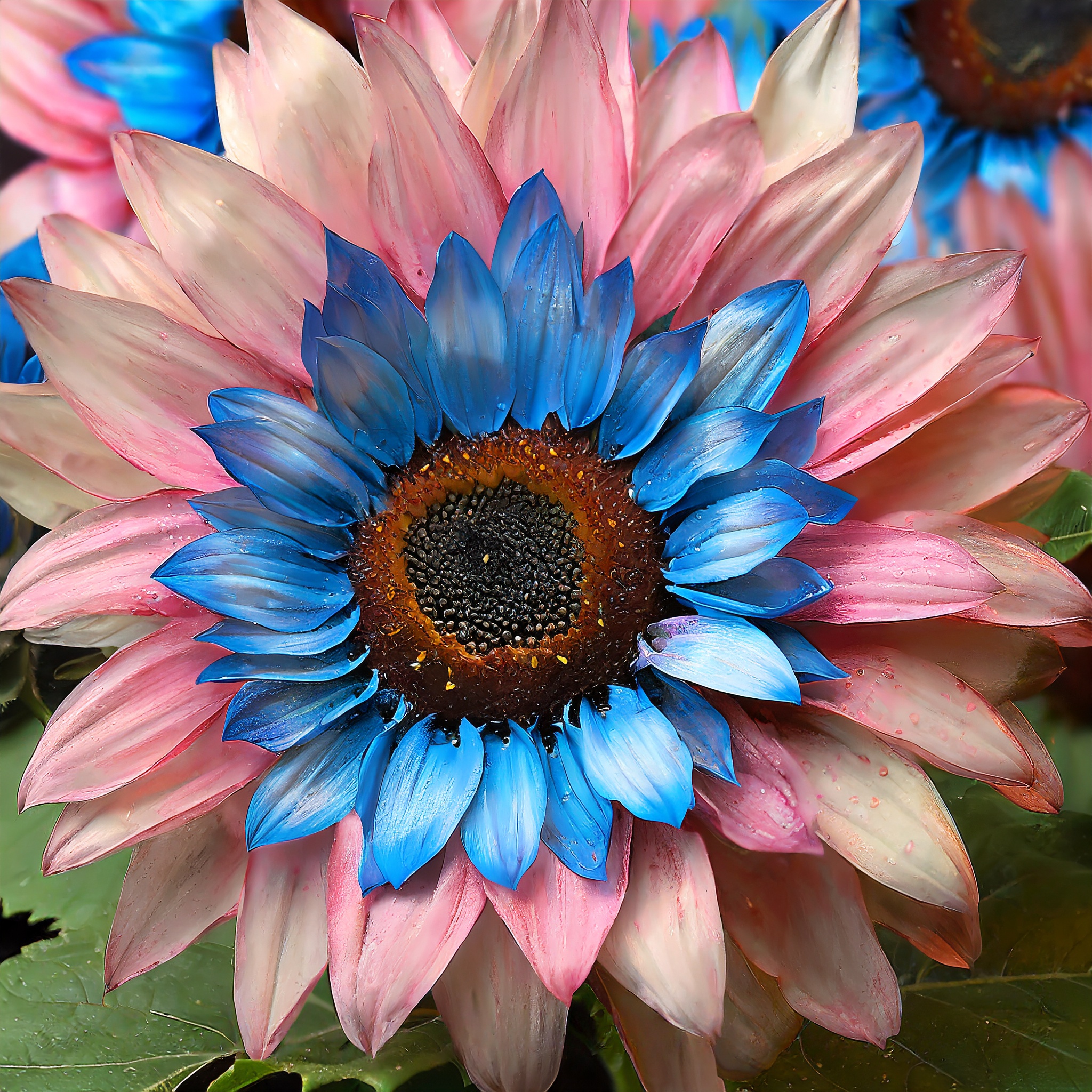 Double-flowered sunflower: blue-pink miracle 🌻🌻