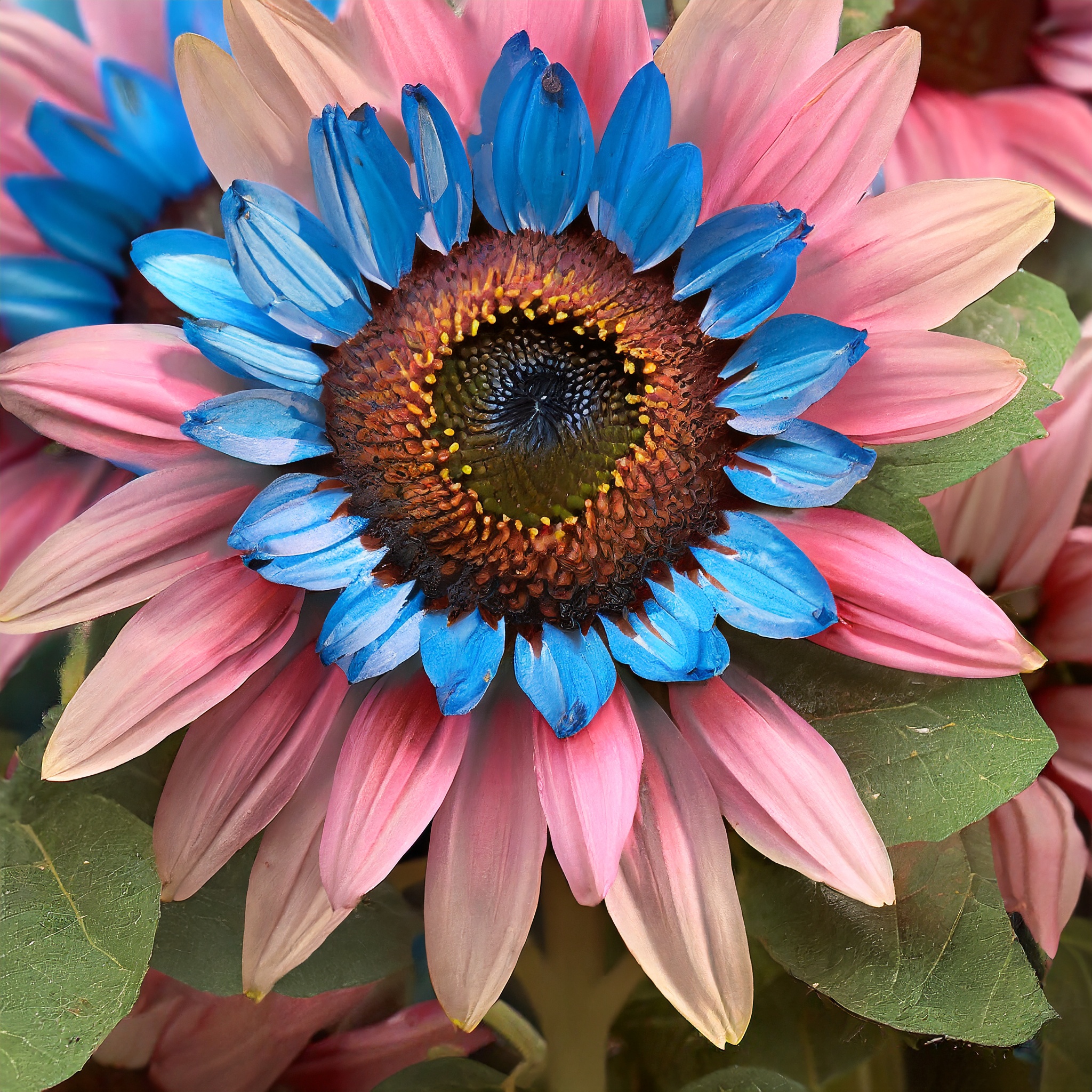 Double-flowered sunflower: blue-pink miracle 🌻🌻