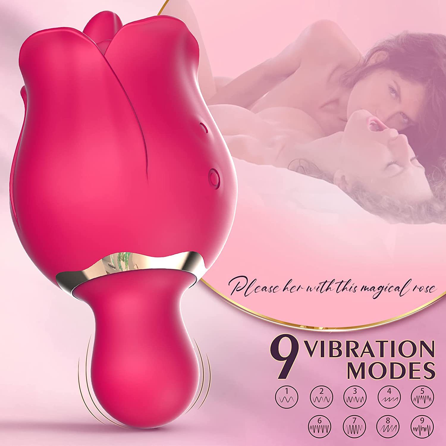 Licking Vibrator Rose Sex Toy with 9 Pleasure Modes, Adult Sex Toys