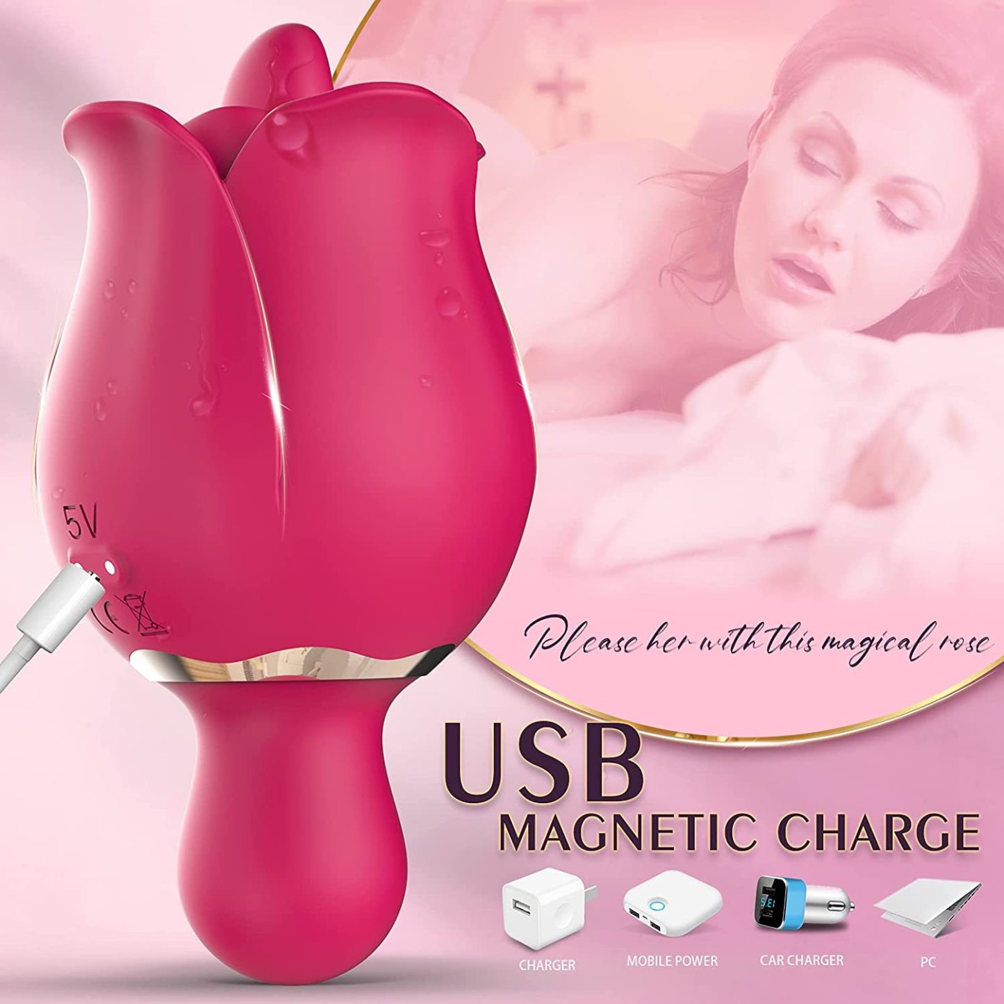Licking Vibrator Rose Sex Toy with 9 Pleasure Modes, Adult Sex Toys