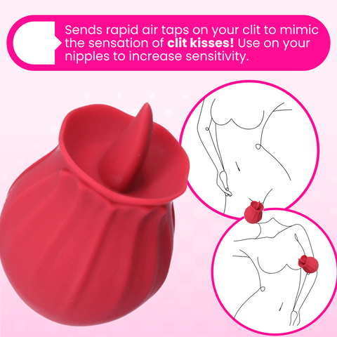 Sends rapid air taps on your clit to mimic the sensation of clit kisses! use on your nipples to increase sensitivity.