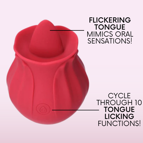 Flickering tongue mimics oral sensations! Cycle through the 10 tongue licking functions!