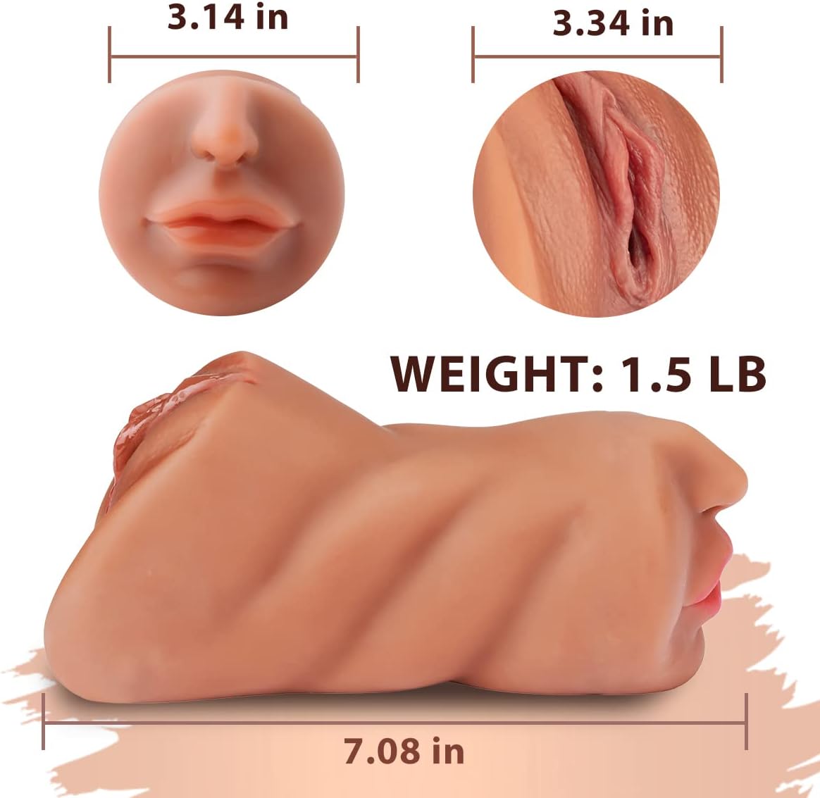 3-in-1 Realistic Pocket Pussy Male Masturbator - Lifelike Face Sex Doll 