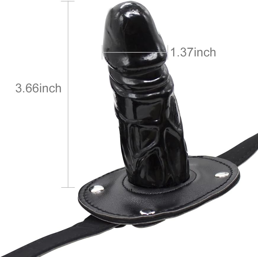 Lockable Dildo Mouth Gag SM Fantasy Sex Toy - Adjustable Leather Strap On