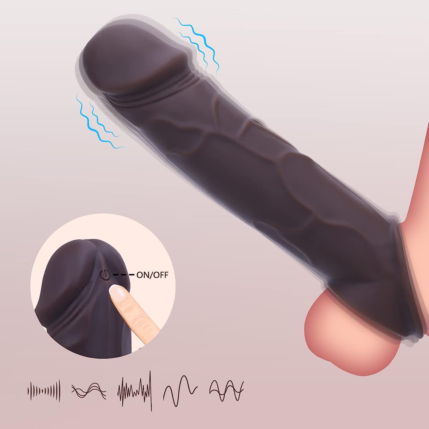 Black Vibrating Penis Sleeve - Realistic Enlargement