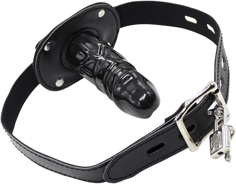 Lockable Dildo Mouth Gag SM Fantasy Sex Toy - Adjustable Leather Strap On