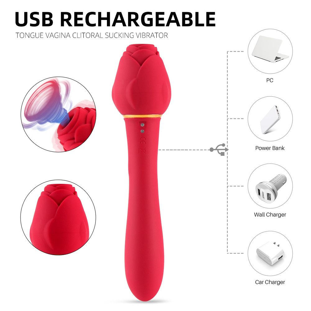 Upgraded Rose Clitoral Licking G Spot Vibrator - 2-in-1 Dual Stimulation