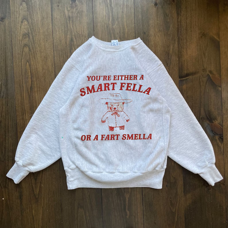 Are You A Smart Fella Or Fart Smella? Retro Cartoon Sweatshirt