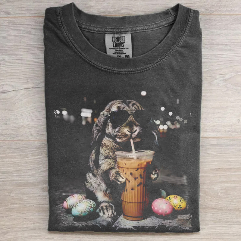 Easter Bunny Drinking Iced Coffee T-shirt
