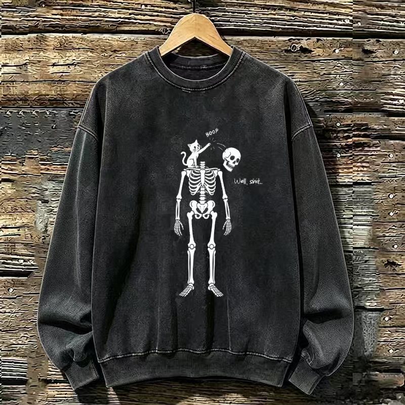 Funny Cat / Skeleton Graphic Sweatshirt