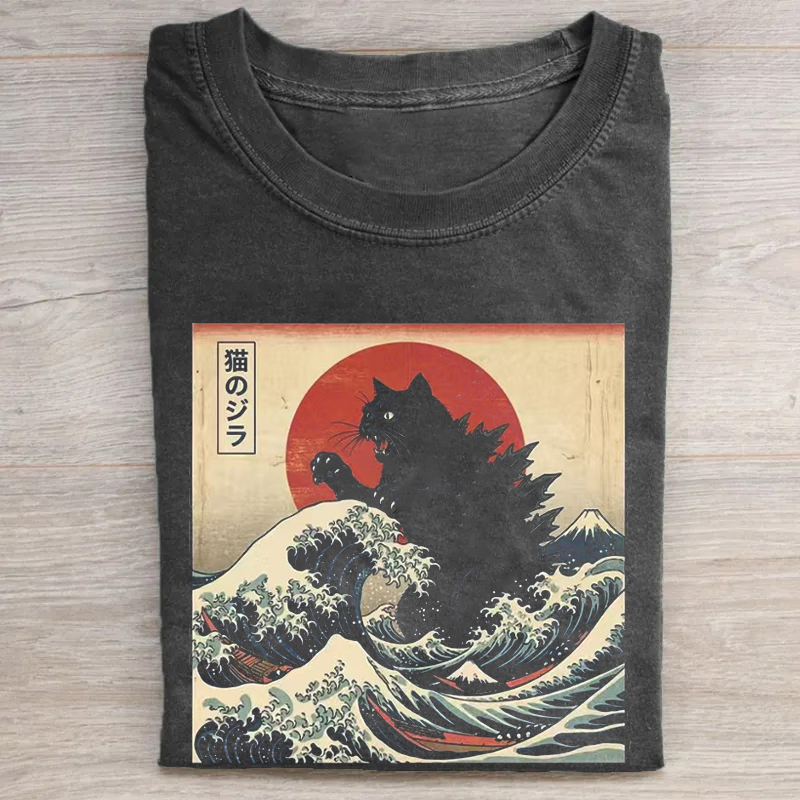 Vintage Black Kaiju Cat T-shirt