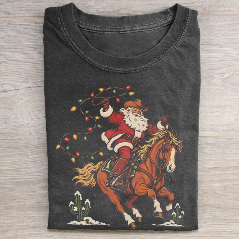 Western Christmas Cowboy Santa T-shirt