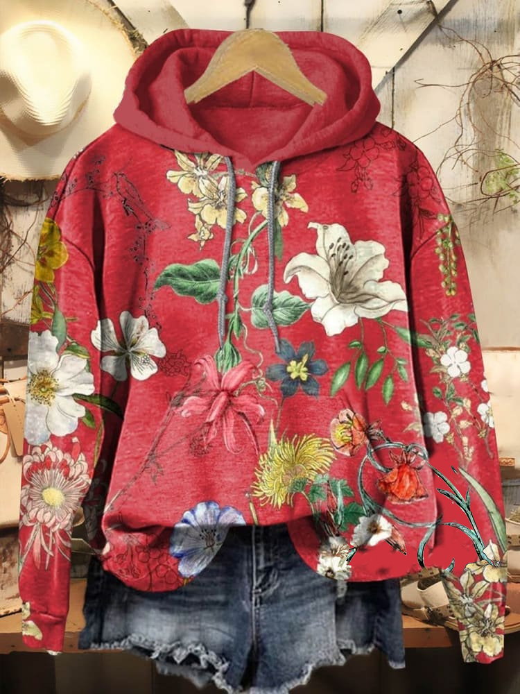 Vintage Floral Print Casual Sweatshirt
