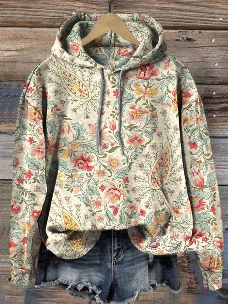 Retro Paisley Floral Print Casual Hoodie Sweatshirt