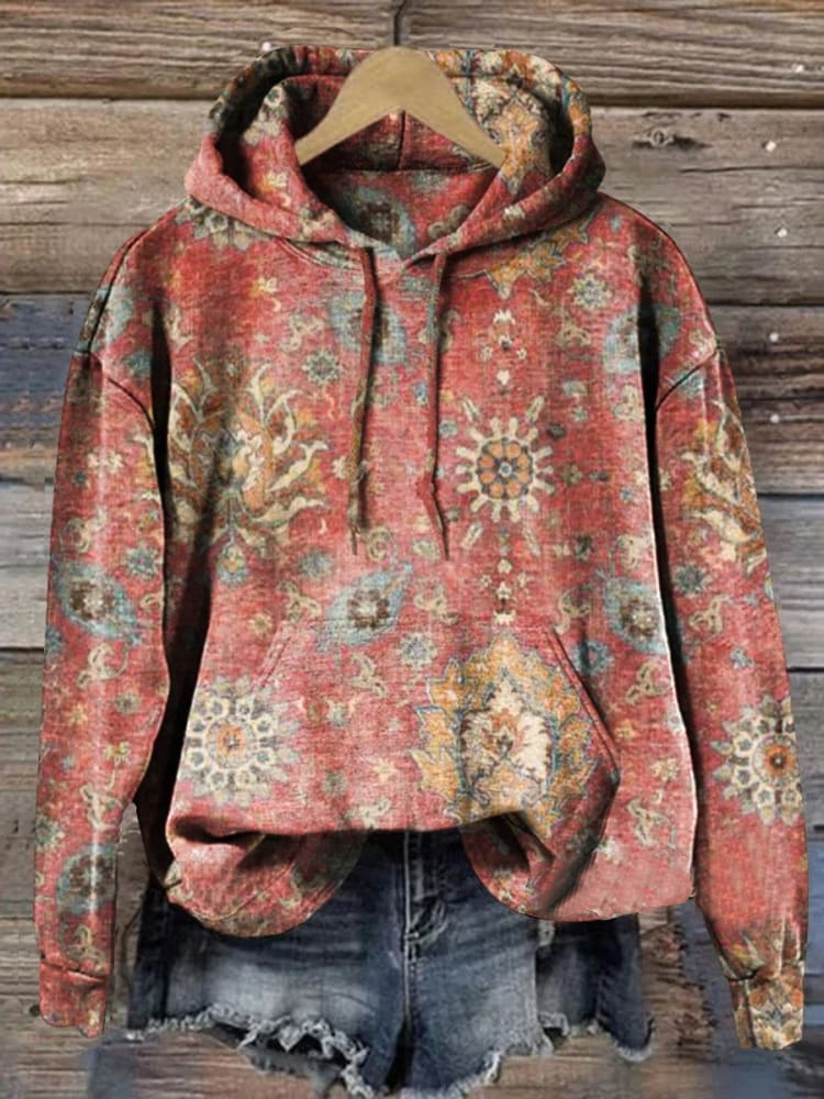 Retro Paisley Floral Print Casual Hoodie Sweatshirt