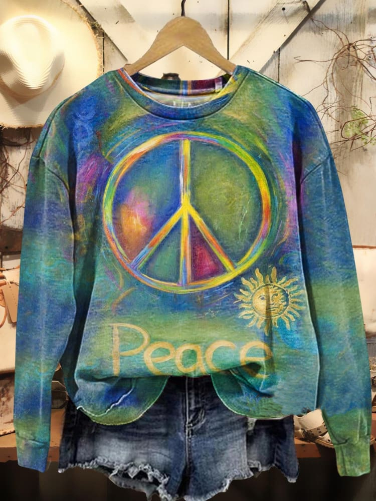 Love & Peace Print Casual Sweatshirt