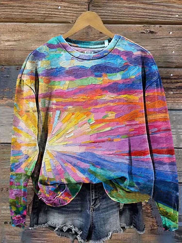 Vintage Floral Art Print Casual Sweatshirt