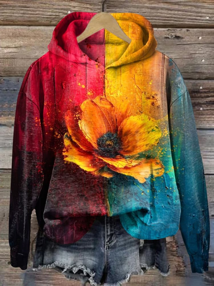 Women's Flower Art Print Casual Sweatshirt