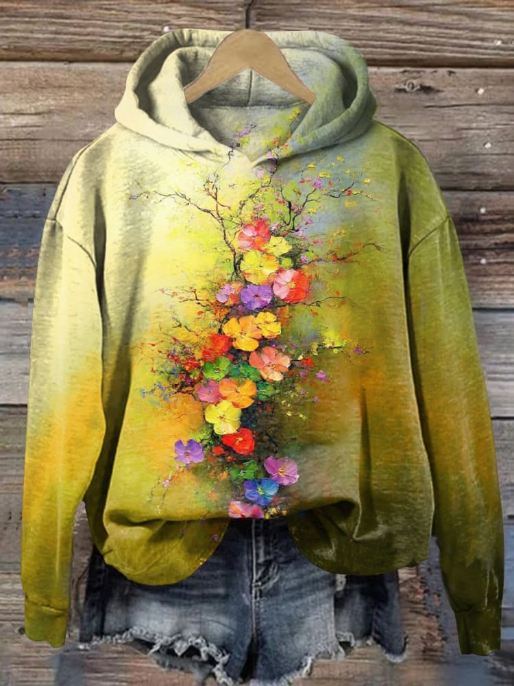 Women's Flower Art Print Casual Sweatshirt