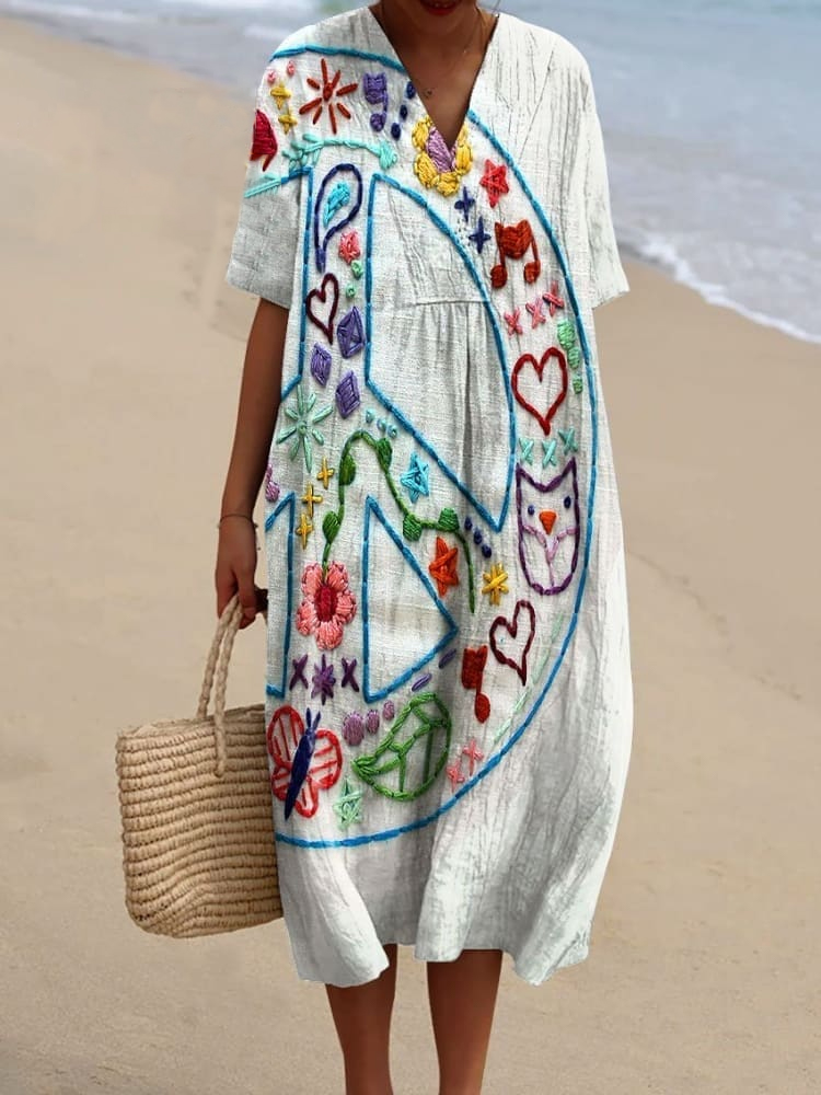 Women's Vintage Peace Art Print Casual Clothes