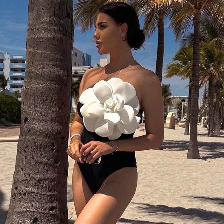 Exaggerated 3D Flower One Piece Swimsuit and Skirt