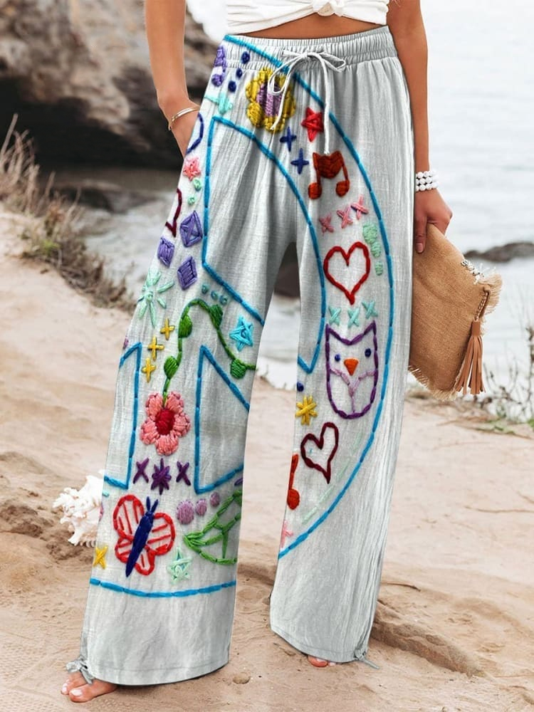 Women's Vintage Peace Art Print Casual Clothes