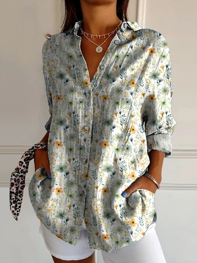 Lovely Meadows Floral Pattern Printed Buttoned Cardigan Sweater