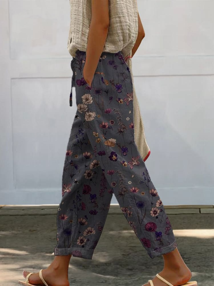 Women's Flower Art Printed  Casual Pants